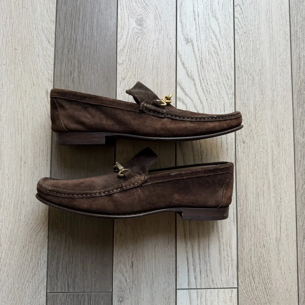 Coach Dark Brown Suede Loafers with Gold Accent - Picture 6 of 12